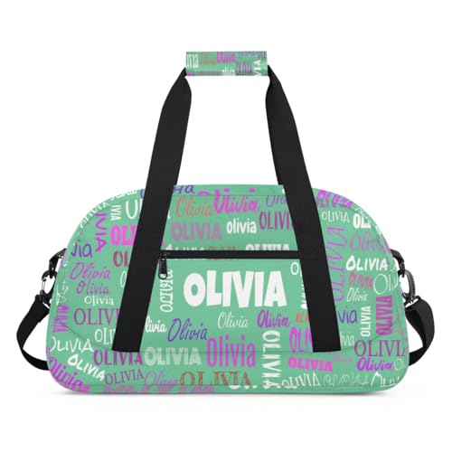 Custom Named Dance Ballet Bag Girls, Gym Bag Sports Travel Duffle Bag Tote Carry On Weekend Sports Travel Bag, Light Green Solid Color - color: Color14
