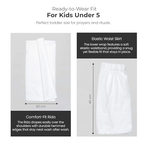 Kids Ihram Set for Hajj and Umrah with Elastic Waist and Soft Microfiber Towel Fabric – 2 Pc White Ihram Clothing for Boys 0 to 4 Years Lightweight Breathable Travel Friendly Muslim Pilgrimage Dress - color: Kids Ihram Set
