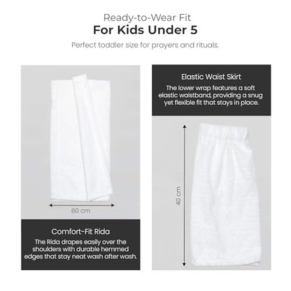 Kids Ihram Set for Hajj and Umrah with Elastic Waist and Soft Microfiber Towel Fabric – 2 Pc White Ihram Clothing for Boys 0 to 4 Years Lightweight Breathable Travel Friendly Muslim Pilgrimage Dress - color: Kids Ihram Set