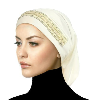 Luxor Underscarf Hijab Beanie Head Wrap Chemo Cap for Cancer Patients - color: Ivory
