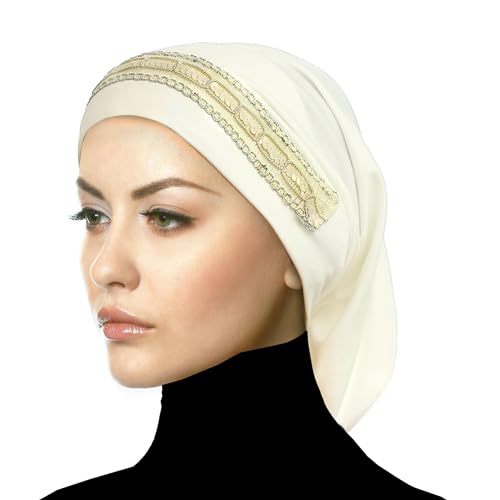 Luxor Underscarf Hijab Beanie Head Wrap Chemo Cap for Cancer Patients - color: Ivory