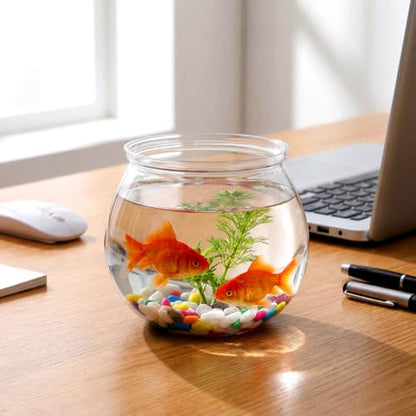 Toddmomy 1 Gallon Transparent Plastic Fish Bowl Small Round Aquarium for Goldfish Turtles Tabletop Fish Tank Office Home Decor