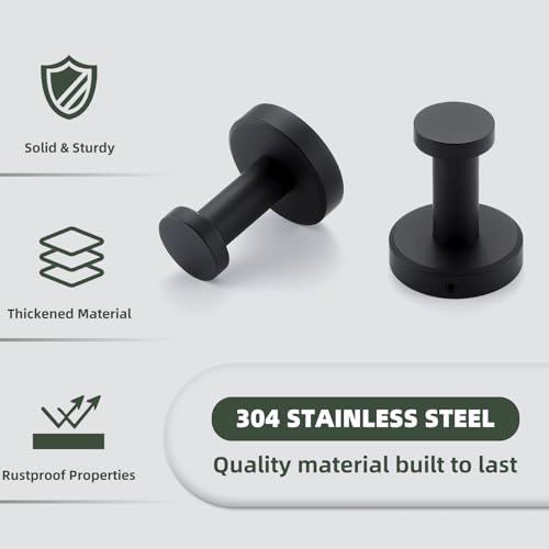 APLusee Matte Black Robe Towel Hook for Bathroom, 2 Pack Stainless Steel Coat Hooks, Heavy Duty Wall Hangers Wall Mounted - color: Matte Black, size: 2 Pack