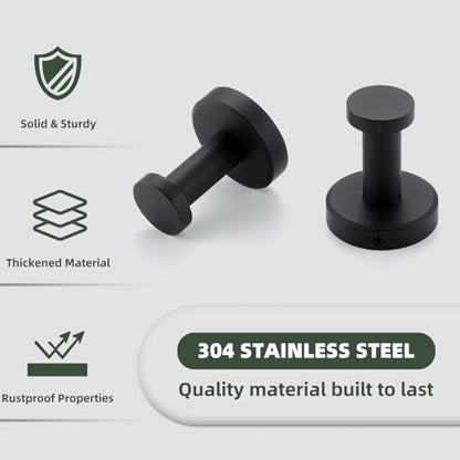 APLusee Matte Black Robe Towel Hook for Bathroom, 2 Pack Stainless Steel Coat Hooks, Heavy Duty Wall Hangers Wall Mounted - color: Matte Black, size: 2 Pack