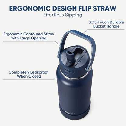 CIVAGO Gallon Insulated Stainless Steel Water Bottle with Detachable Straw, 128 oz Large Water Jug with Bucket Handle, Big Metal Leakproof Flask with Silicone Boot, Dishwasher Safe, Indigo Black - color: .Indigo Black, size: 128 Ounces