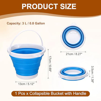 uxcell Collapsible Bucket, 0.8 Gallon (3L) Small Foldable Bucket, Portable Water Pail Round Tub Cleaning Tools with Handle for RV Camping Household Garden Fishing Car Wash, Blue - color: Blue