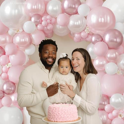 Blocesa Pearl Pink White Balloons Arch Kit Double Stuffed, Party Decor. - color: Pearl Pink White