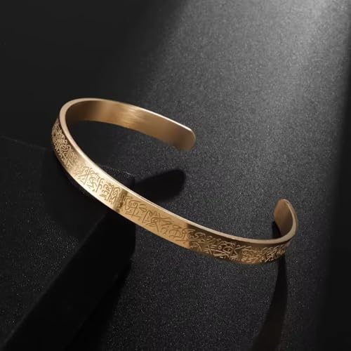 Ayatul Kursi Cuff Bracelet for Women Islam Eid Islamic Jewelry Gifts Stainless Steel Muslim Quran Allah Arabic Bangles Bracelets - color: Gold