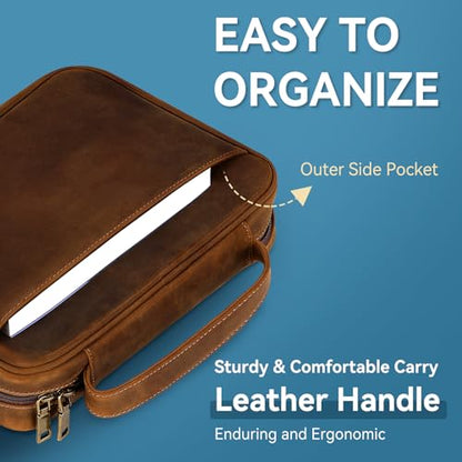 Genuine Leather Bible Cover Cowhide Bible Case for Men Women Church Bag Protective Book Holder with Double Zippers Full Grain Leather Portfolio Organizer Bible Carrying Case with Handle