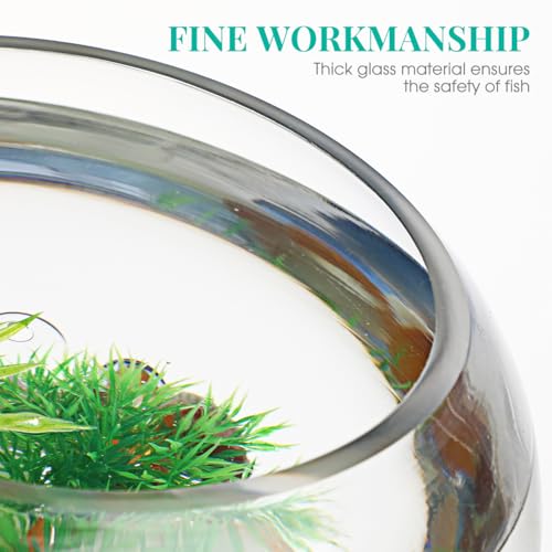 Yardwe 2 Gallon Round Glass Fish Bowl Transparent Desktop Aquarium for Goldfish and Hydroponic Plants 7.8 Inch Small Fish Tank for Home Office Decoration