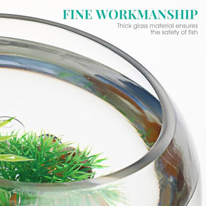 Yardwe 2 Gallon Round Glass Fish Bowl Transparent Desktop Aquarium for Goldfish and Hydroponic Plants 7.8 Inch Small Fish Tank for Home Office Decoration