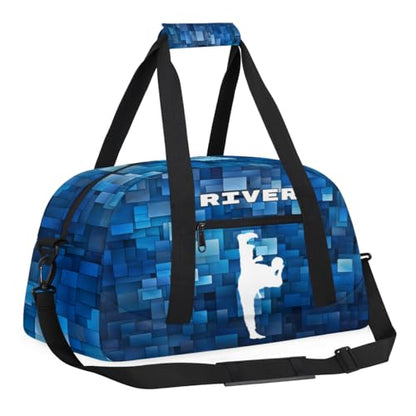 Custom Sports Gym Bag for Boys Training Bag, White Taekwondo Blue | Personalized Named Practice Travel Overnight Training Bag - color: Color 2