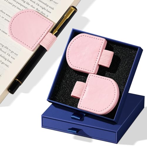 2-Pack PU Leather Magnetic Bookmarks with Pen Holder, Pink - color: Round-pink