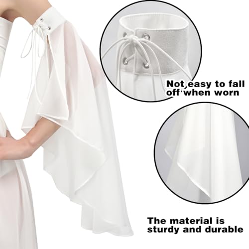 DAZCOS Victorian Long Tulle Sleeves for Women Chiffon Detachable Gloves for Wedding Dress Halloween Party Pageant - color: White-01