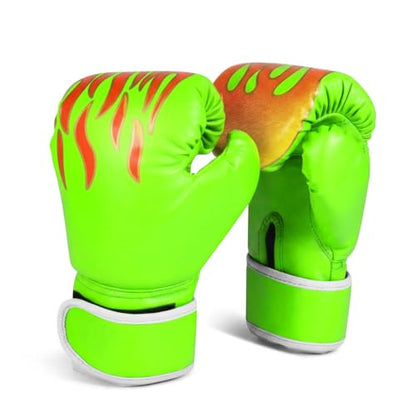 Flexzion Boxing Gloves for Kids 4oz – Training Punching Bag Mitts, Kid Boxing Gloves with Faux Leather & Wrap-Around Wrist Protection for Boys & Girls Ages 3-8 Years - color: Green Blaze