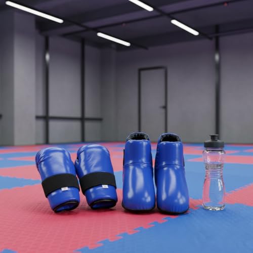 Milageto Taekwondo Guard Set Padded Foot Protectors Curved Openings Taekwondo Sparring Gloves - color: Red, size: X-Small
