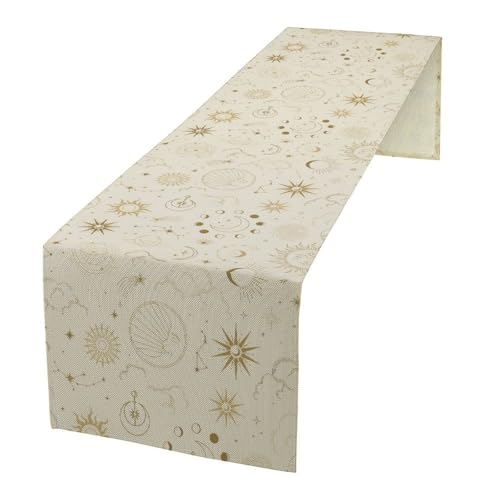 Moon Phase Table Runner, Gothic Witch Star Mystical Sun Moon Constellations Tarot Table Runner for Kitchen Holiday Dining Wedding Outdoor 13x70in - color: Moon-5, size: W13''xL70''