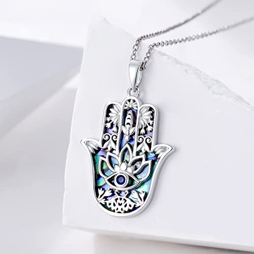 PROESS 925 Sterling Silver Hamsa/Allah Necklace Evil Eye Amulet Jewelry Gifts for Men Women - style: Abalone Shell Hamsa Necklace