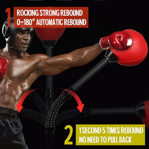Speed Bar with Stable Base - MMA High Energy Spring - Reflex Bag Free Standing Boxing Bag with Adjustable Height & Durable Stress Relief Ball for Fitness Enthusiasts (red)
