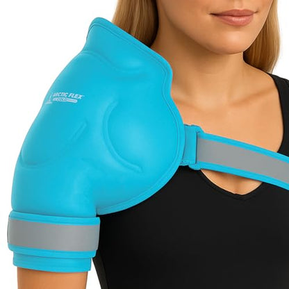 Arctic Flex Shoulder Ice Pack Wrap - Rotator Cuff Cold Therapy for Pain Relief - Reusable Gel for Injuries & Recovery After Surgery - Ice Packs Compression Brace (Blue)