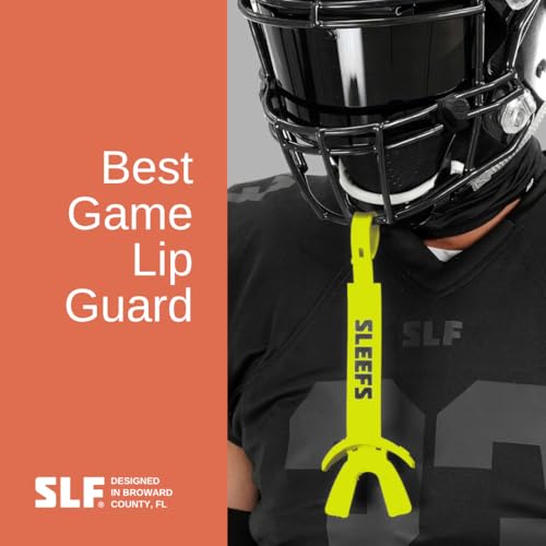 SLEEFS X Safety Yellow Football Mouth Guard - Lip/Mouthguard with Helmet Strap - Lip/Teeth Protector Mouthpiece - Moldable - for Youth/Adults, Men & Women Mouth Guard, Maximum Air Flow, All Sports - color: Safety Yellow