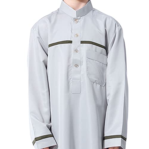 IDOPIP Kids Boys Muslim Thobe Islamic Arabic Kaftan Robe Loose Middle East Prayer Thobes Dress Modest Clothes with Pockets - color: Gray, size: 4-5T