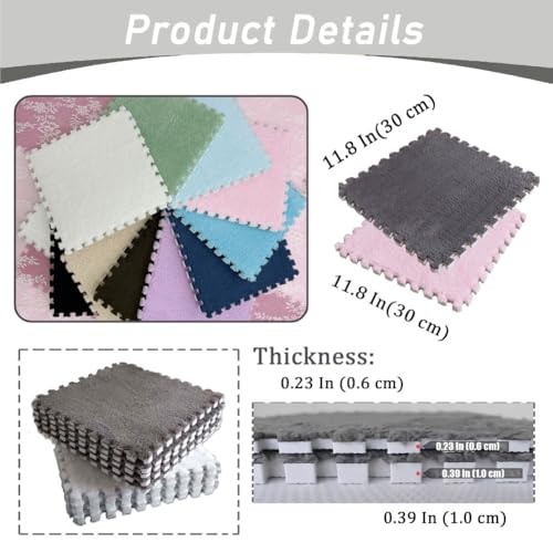 FYYSJW 10 Piece Plush Patchwork Foam Floor Mat, Soft Interlocking Floor Carpet Squares, Fluffy Puzzle Area Rug, 12 X 12 Inch,Blue+White+Gray - color: Blue+white+gray