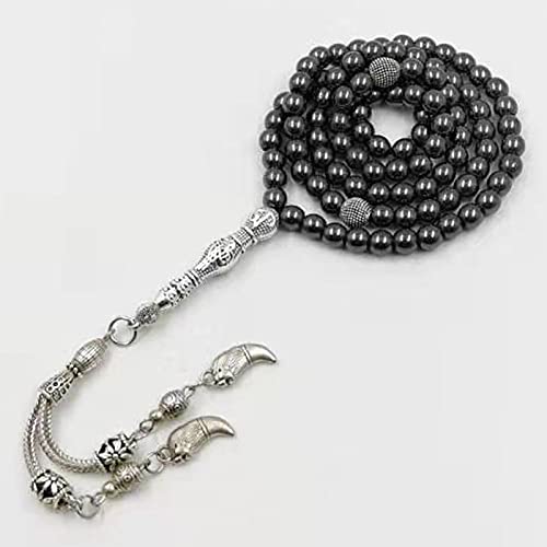 99beads 6mm Hematite Tasbih Natural Stone Metal Tassel Pocket Prayer Beads Muslim Bracelet Islam Stone Saudi Arabia Rosary (6mm x 99beads)