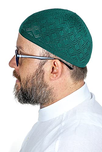 ihvan online Turkish Muslim Knitting Kufi Hats for Men, Taqiya, Takke, Peci, Islamic Caps, Islamic Gifts, Standart Size - color: Light Green