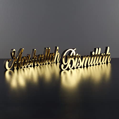 iwa concept Bismillah Mashallah Gold Home Decor | Islamic Table Decor for Ramadan & Eid Gifts - color: Gold, size: bismillah-mashallah