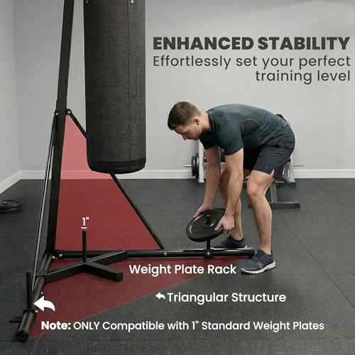 Soozier Punching Bag with Stand for Adults, 72.8"-90.9" Height Adjustable Freestanding Boxing Stand with Canvas Sandbag, Stable Triangular Base and 1" Weight Plate Storage for Home Gym MMA - color: Black
