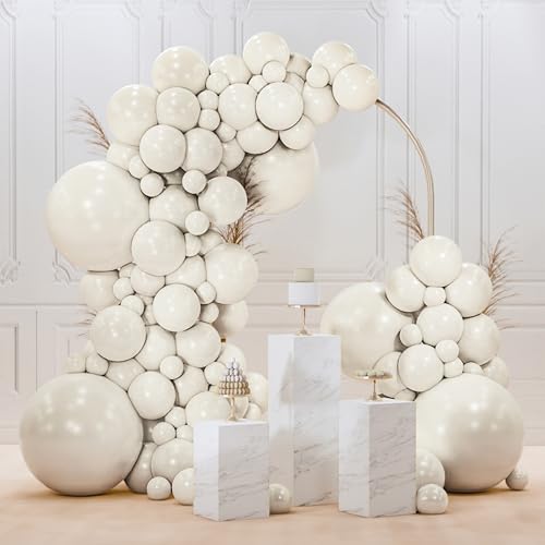 PartyWoo White Sand Balloons 145pcs Different Sizes of 18 12 10 5 Inch Off White Beige Cream Ivory Boho Neutral Balloon Arch Kit Garland for Wedding Baby Shower Birthday Party Decorations White-F12 - color: White-f12