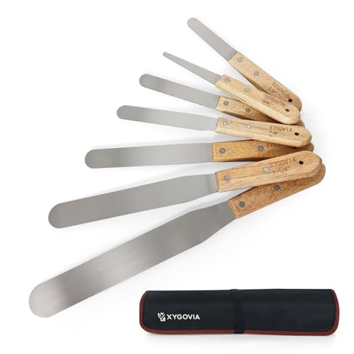 7-piece Caulking Spatula with Wooden Handle, Professional Stainless Steel Caulk Tool Set Finishing Tools, Streamline Spatulas for Caulk Application - color: 7PCS