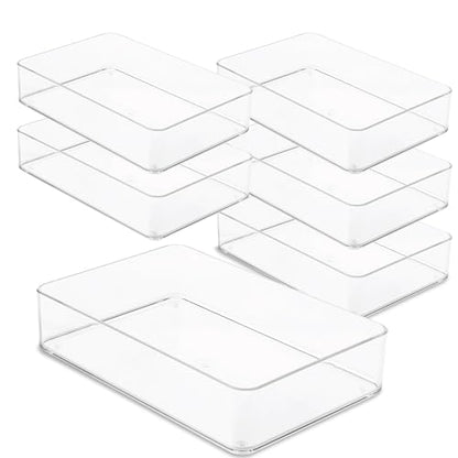 primebox Plastic Clear Drawer Organizers. Bathroom. Kitchen, Bedroom, Utensils, Office Organizer Bins, Storage Trays. Stackable. 9" x 6" x 2" Set of 6 - size: 9" x 6" x 2"