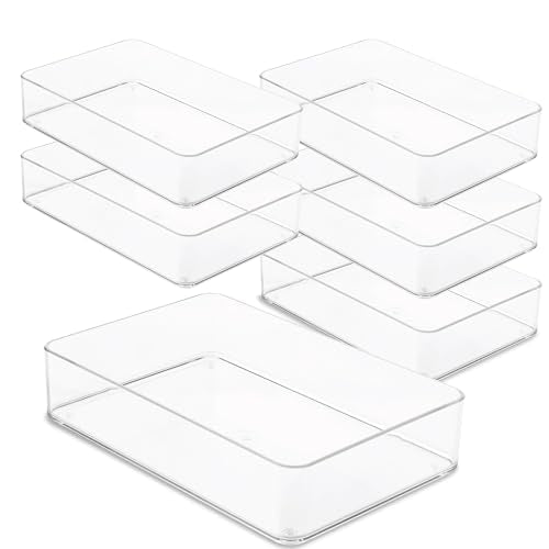 primebox Plastic Clear Drawer Organizers. Bathroom. Kitchen, Bedroom, Utensils, Office Organizer Bins, Storage Trays. Stackable. 9" x 6" x 2" Set of 6 - size: 9" x 6" x 2"
