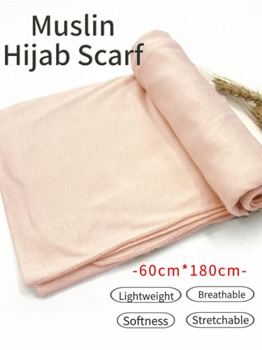 Hijab Scarf for Women Soft Muslim Hijabs Head Wrap Scarves Fashion Long Hair Shawls Stretchy Muslin Headscarf - color: Cream Hijab Scarf for Women