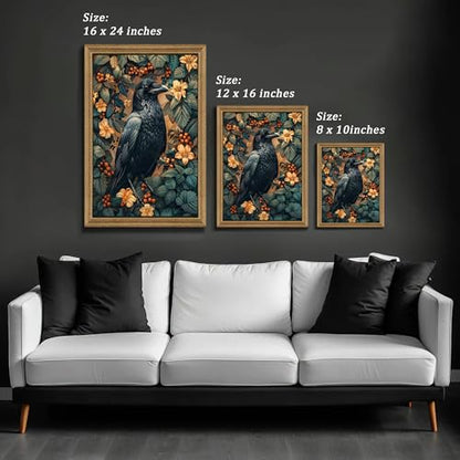 ICHZUMW Framed William Morris Raven Dark Academia Canvas Wall Art 12x16 In - color: Dark Raven, size: 16"L x 12"W