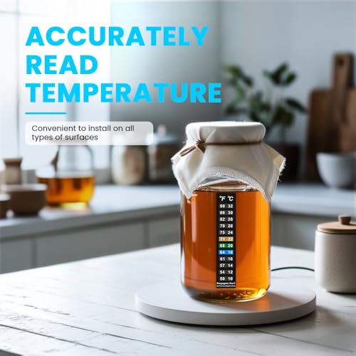 Stick On Thermometer Strip for Fish Tank, Aquarium Thermometer, Kombucha, Beer & Wine Fermentation - Vertical Temperature Strips w/Color-Changing Display, 50–90°F (10–32°C) (5-Pack)