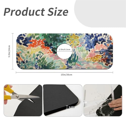 Kitchen Sink Splash Guard，Enchanting garden-1 Faucet Mat Sink Gadgets-Super Absorbent Fast Drying Mat Drip Catcher for Kitchen, Bathroom,Sink Mat, Dish Drying Mat, Bathroom(15" X 5.5" ) - color: Enchanting garden-1