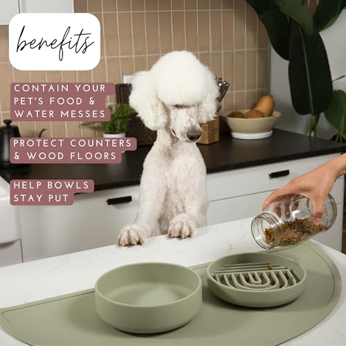 Waterproof Silicone Dog Food Mat – Large Size Non-Slip Pet Bowl Mat, Raised Edge Design, Easy-to-Clean Pet Food Placemat for Dog & Cat Bowls, 28" Across x 14" Deep - Spruce - color: Spruce, size: Large