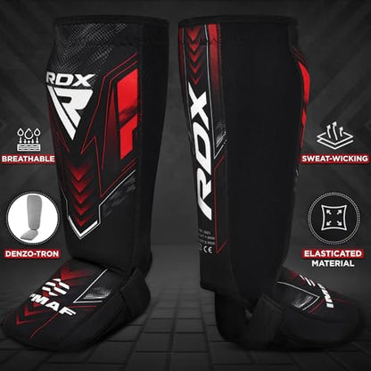 RDX IMMAF Approved Shin Guards, Competition Level Neoprene Shin Pads for Sparring and Grappling, MMA Kickboxing, Professional Shin Insteps Protection, Men Women - color: Red, size: X-Small