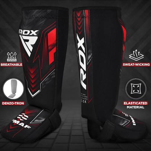 RDX IMMAF Approved Shin Guards, Competition Level Neoprene Shin Pads for Sparring and Grappling, MMA Kickboxing, Professional Shin Insteps Protection, Men Women - color: Red, size: XX-Large