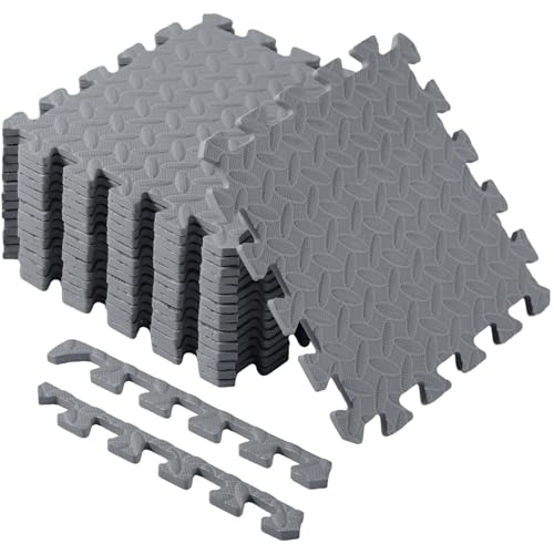 Interlocking Puzzle Exercise Mat, EVA Foam, 20" x 20", 1 cm Thick, Black, 24 Pieces, 64 Sq Ft, for Home Gym, Fitness Equipment and Play Areas (24, Grey) - color: Grey