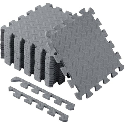 Interlocking Puzzle Exercise Mat, EVA Foam, 20" x 20", 1 cm Thick, Black, 24 Pieces, 64 Sq Ft, for Home Gym, Fitness Equipment and Play Areas (24, Grey) - color: Grey