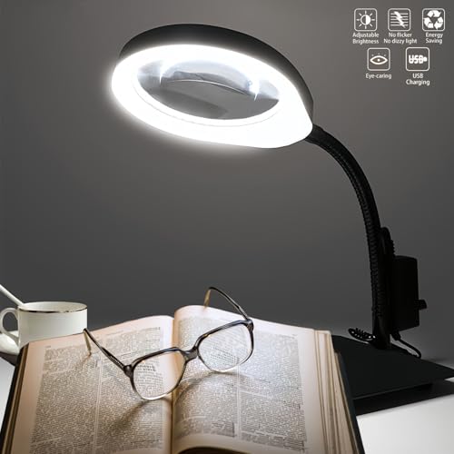 10X Magnifying Glass with Light and Stand,Dimmable Flexible Magnifying Craft Ligh, LED Lighted Magnifier Hands Free for Close Work Craft Reading Painting Hobby (Black-04) - style: Black-04