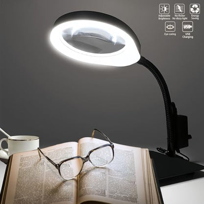 10X Magnifying Glass with Light and Stand,Dimmable Flexible Magnifying Craft Ligh, LED Lighted Magnifier Hands Free for Close Work Craft Reading Painting Hobby (Black-04) - style: Black-04