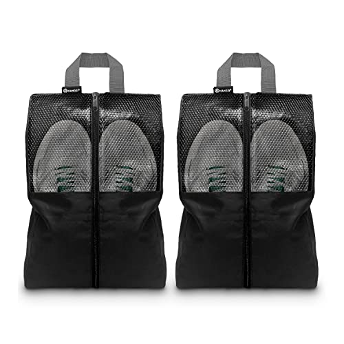 Shoe Bags For Travel, Used As For Storage or Shoe Travel Bag, Space Saving When Travelling With This Travel Shoe Bags For Packing, Featuring Waterproof Nylon Sneaker Bag (Black, 2 Pack, Medium) - color: Black, 2 Pack, size: Medium