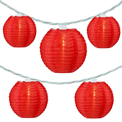 YULETIME Red Lantern String Lights, 10 ct 3" Dia 7.6 ft White Wire Plug-in - color: Red