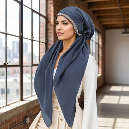 Instant Hijab for Women: Hijab Scarf, Hijabs for Women Muslim, Muslim Head Scarf, Easy Slip on - color: Denim Blue