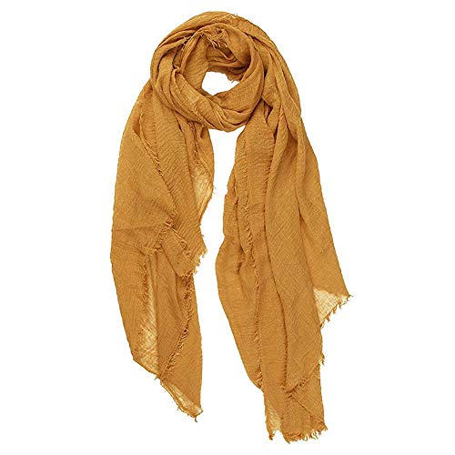 Summer Cotton Blend Crinkle Vintage Soft Scarf with Fringed Edges 35" × 70" - color: Yellow